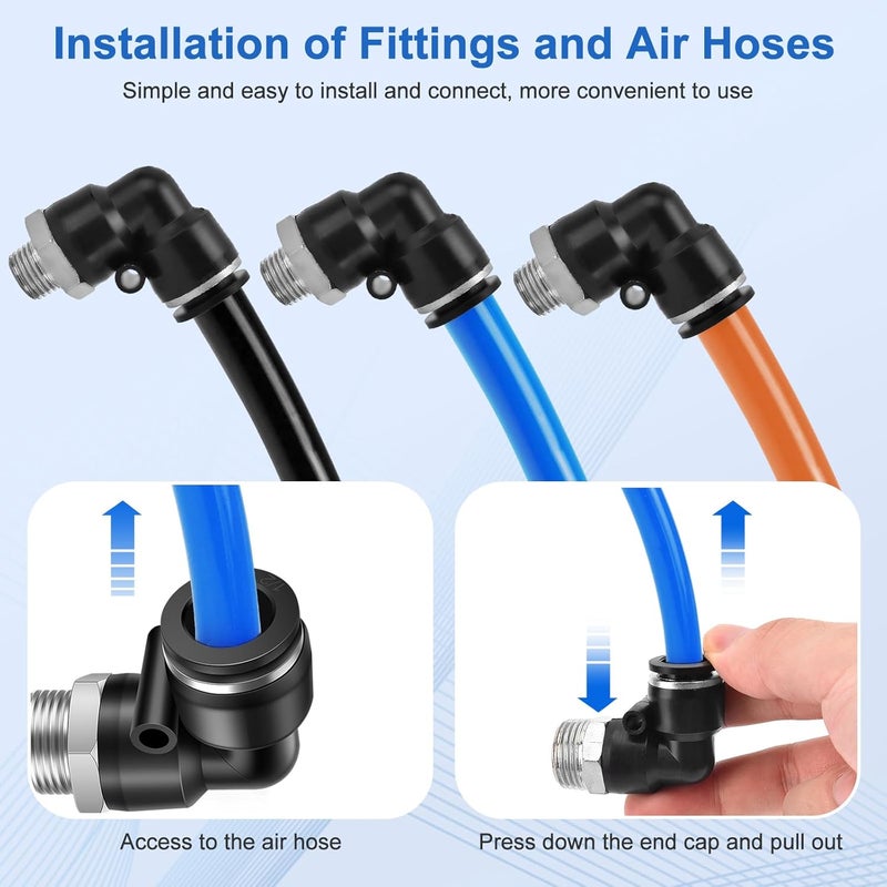 cnaodun 12 Pcs Push to Connect Fittings 1/2 Inch Tube OD x 3/8 Inch NPT Thread Pneumatic Male Straight and Elbow Quick Connect Air line fittings - Image 5